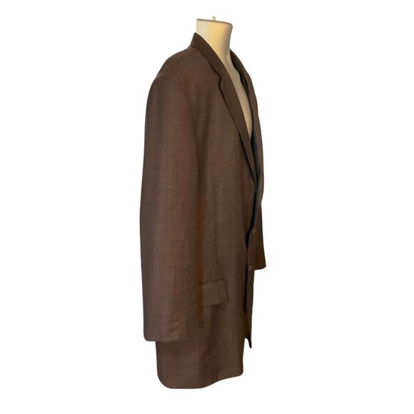 Vinci Brown Suit Jacket Blazer Checked Italian Single Breasted Neutral Size 52R - Picture 2 of 9